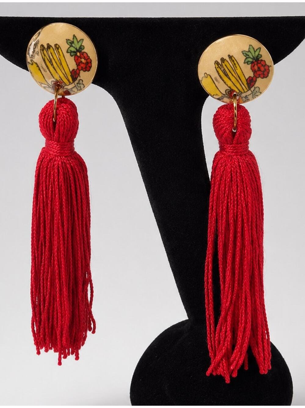 Red Pierced Earrings, Long Tassel Cha-Cha Dangle Earrings Shoulder Dusters rp-48
